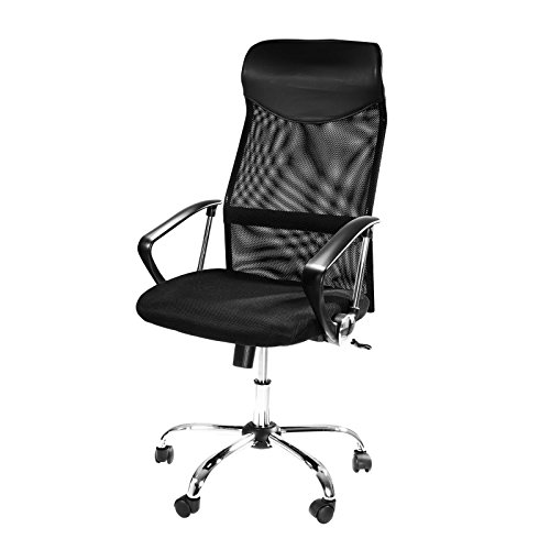 Design Bürostuhl mit Kopfstütze, Netzrücken, Wippfunktion & Armlehne - ergonomisch, höhenverstellbar - schwarz - 1
